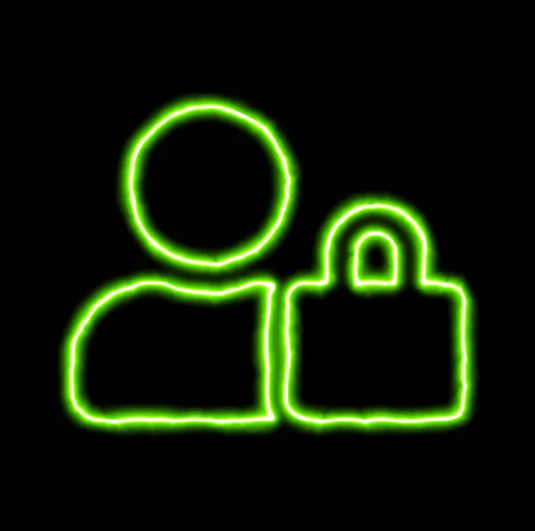 Green neon symbol user lock — Stock Photo, Image