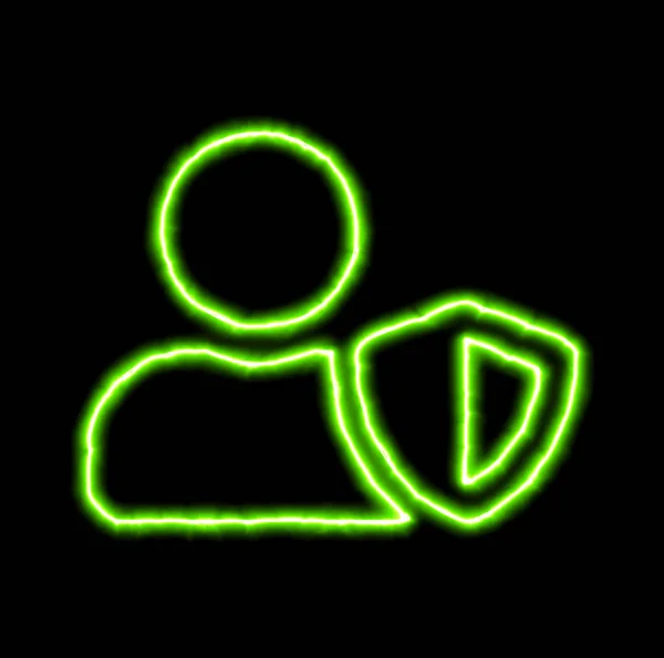 Green neon symbol user shield — Stock Photo, Image