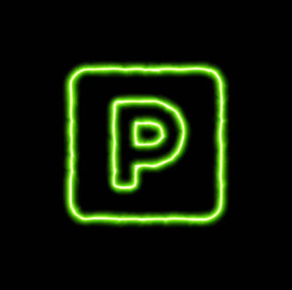 Grön neonsymbol parkering — Stockfoto