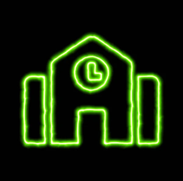 Zöld neon szimbólum városháza — Stock Fotó