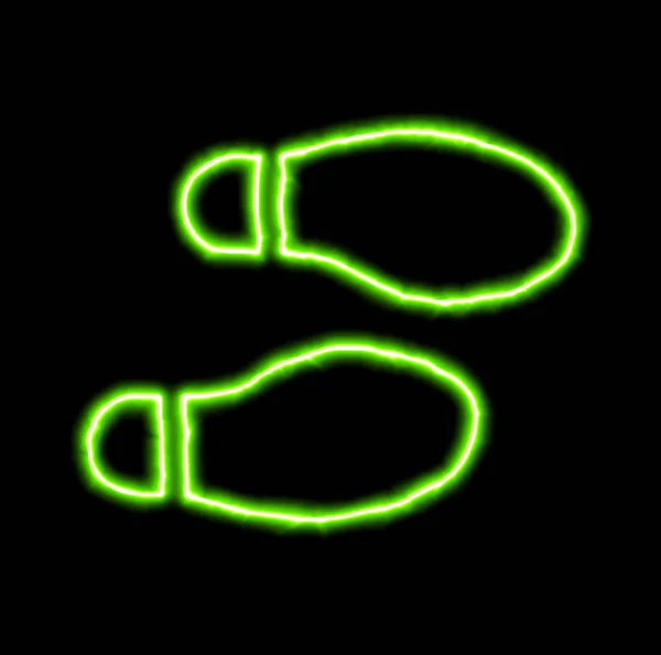Green neon symbol shoe prints — Stock Photo, Image
