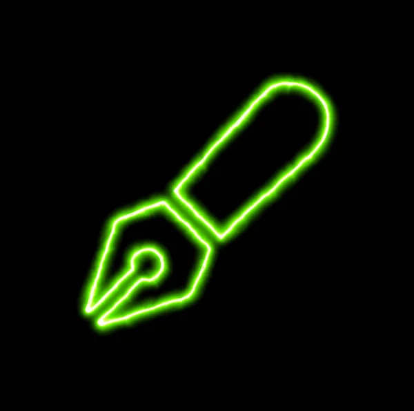 Pióro fantazyjne Neon zielony symbol — Zdjęcie stockowe