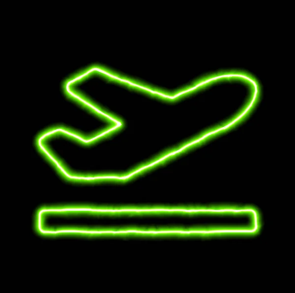 Green neon symbol plane departure — Stock Photo, Image