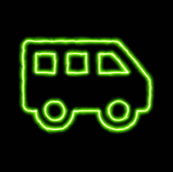 Groene neon symbool shuttle van — Stockfoto