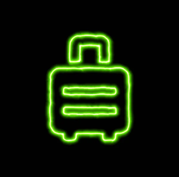 Зеленый неоновый символ чемодан прокатки — стоковое фото