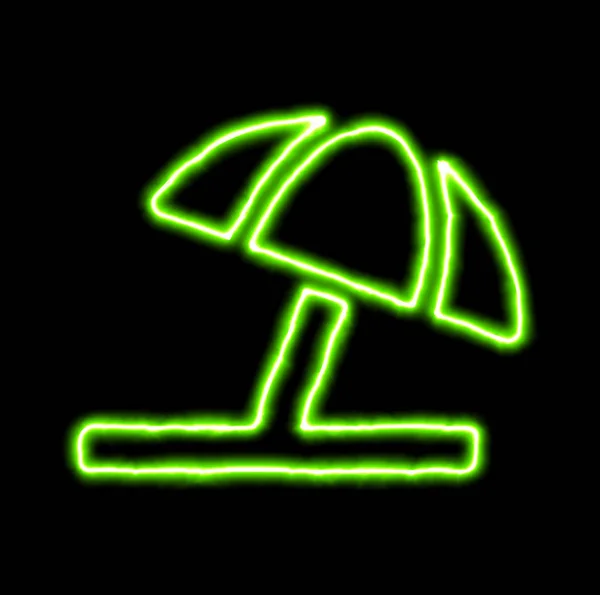 Green neon symbol umbrella beach — Stock Photo, Image