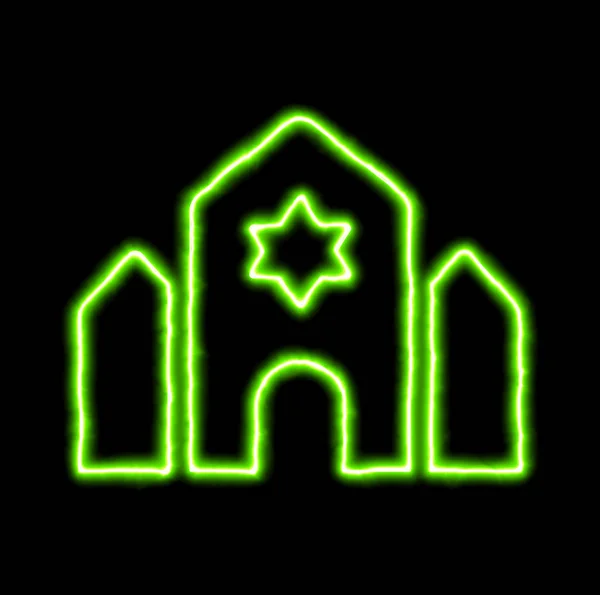 绿色霓虹灯符号犹太教堂 — 图库照片