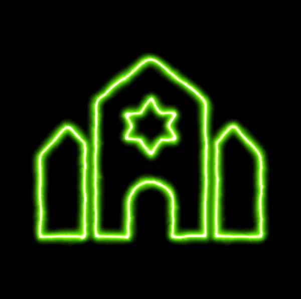 Zielona Synagoga symbol Neon zielony — Zdjęcie stockowe