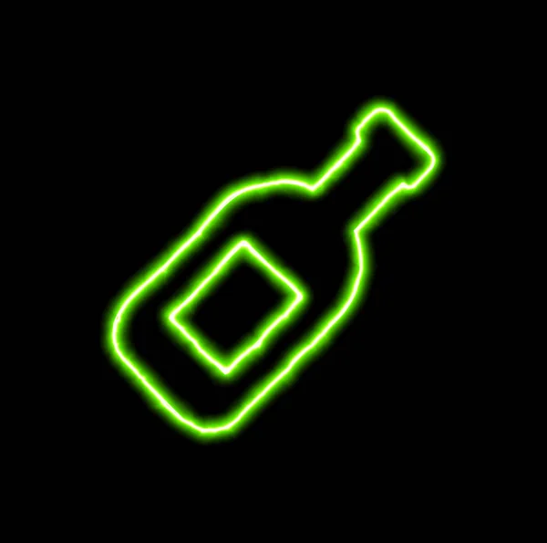 Green neon symbol wine bottle — Stock Photo, Image