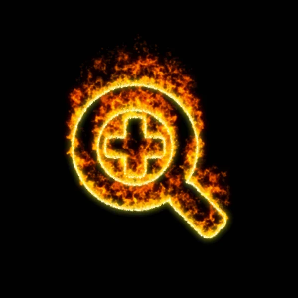 The symbol search plus burns in red fire — Stock Photo, Image