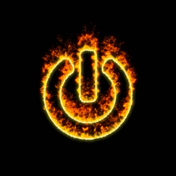 The symbol power off burns in red fire