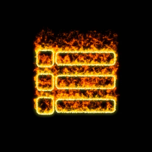 A lista de símbolos queima no fogo vermelho — Fotografia de Stock