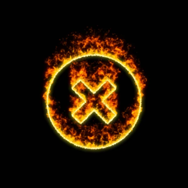 De cirkel van de symbool tijden brandt in rode brand — Stockfoto