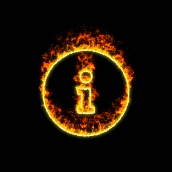 O símbolo info círculo queima no fogo vermelho — Fotografia de Stock
