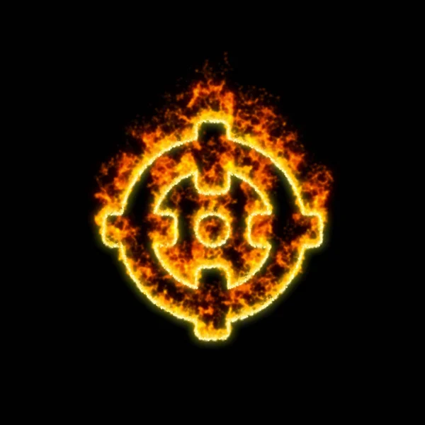 A szimbólum célkereszt ég a piros tűz — Stock Fotó