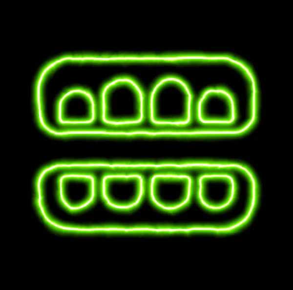 Green neon symbol teeth open — Stock Photo, Image