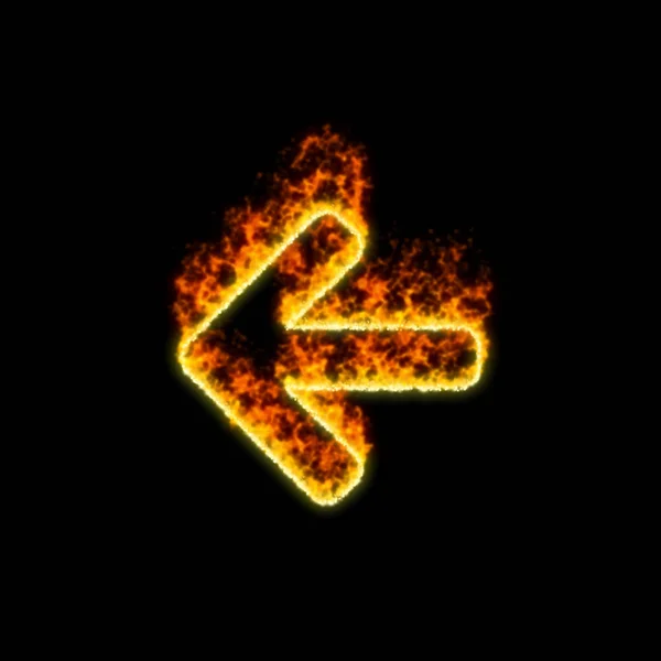 The symbol arrow left burns in red fire