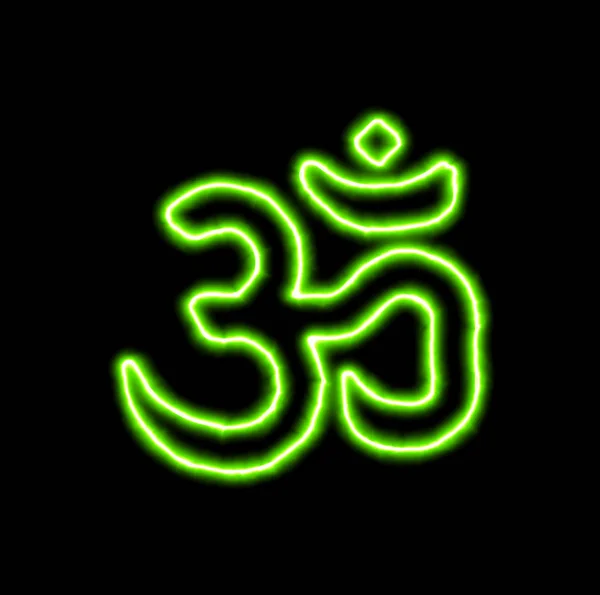 Zielony neon symbol om — Zdjęcie stockowe