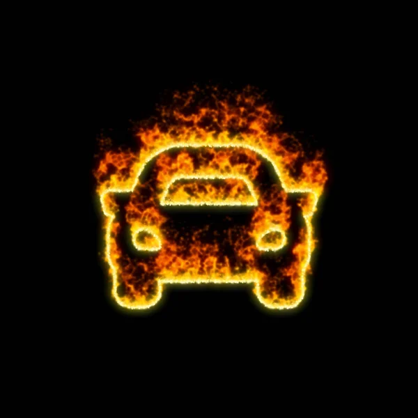 Symbolauto brennt in rotem Feuer — Stockfoto