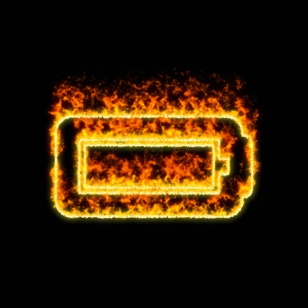 The symbol battery full burns in red fire — Stock Photo, Image