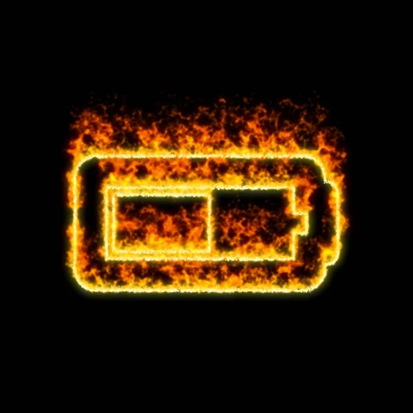 The symbol battery half burns in red fire — Stock Photo, Image