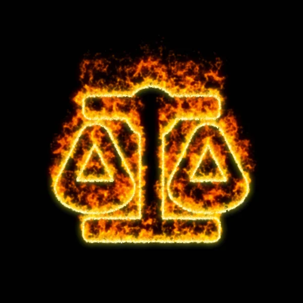 L'échelle de balance des symboles brûle dans un feu rouge — Photo
