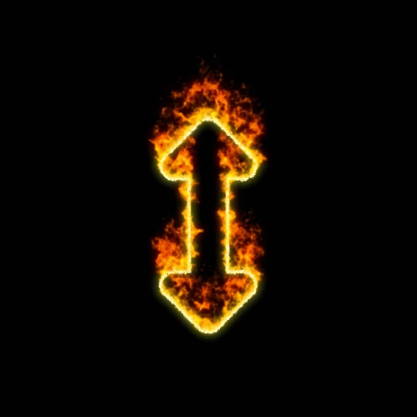 The symbol arrows up down burns in red fire