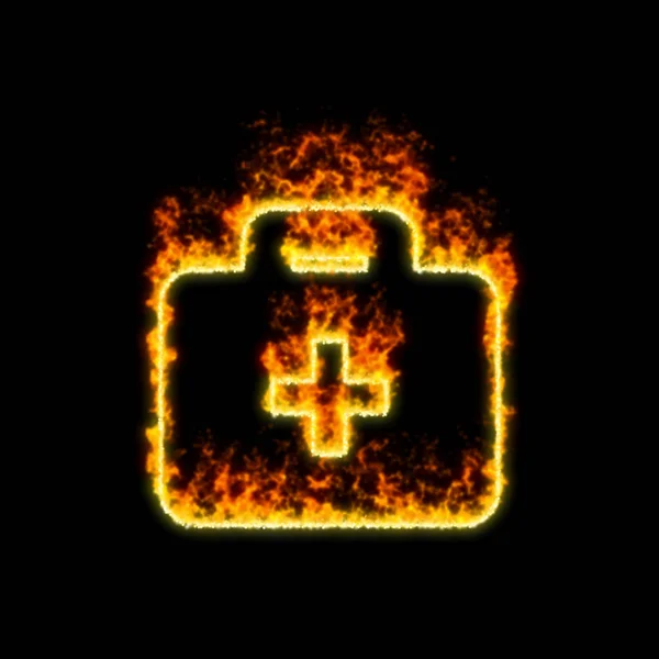 El símbolo maletín médico se quema en el fuego rojo —  Fotos de Stock