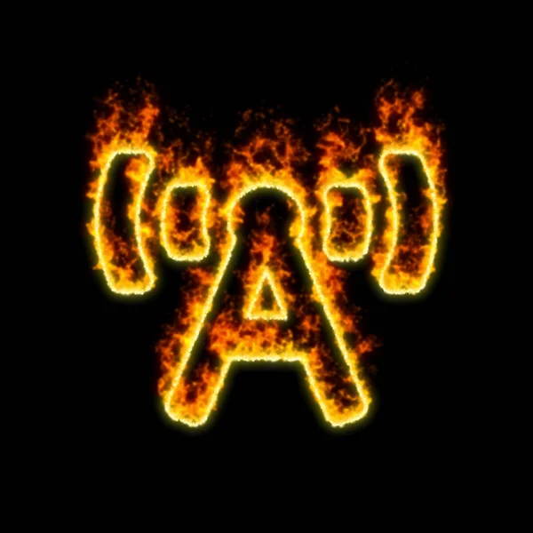 Simbol menara siaran terbakar dalam api merah — Stok Foto