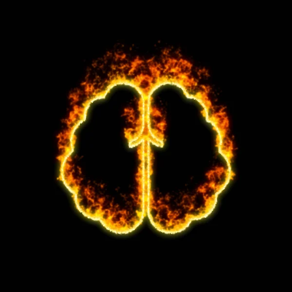 The symbol brain burns in red fire — Stock Photo, Image