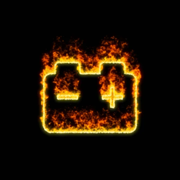 The symbol car battery burns in red fire — Stock Photo, Image