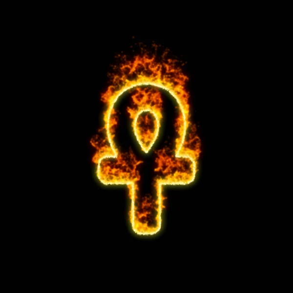 A szimbólum Ankh égeti a piros tűz — Stock Fotó
