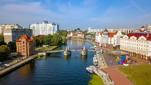 Vista Aérea Centro Cidade Kaliningrado Farol Fish Village Honey Bridge — Fotografia de Stock