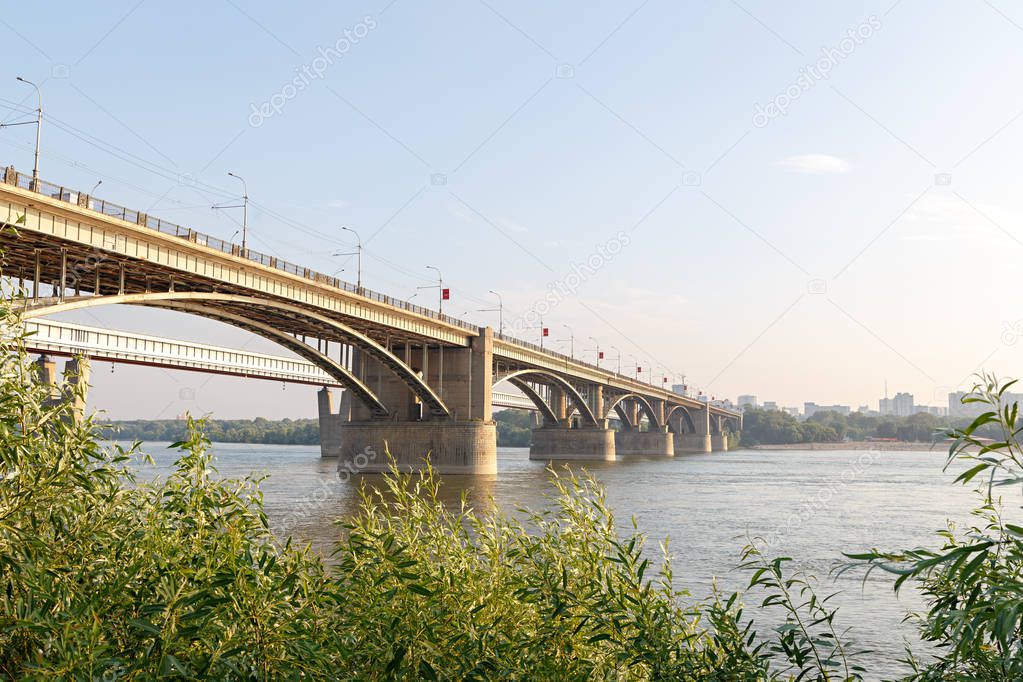 Russia, Novosibirsk. Road bridge - Communal bridge over the Ob R
