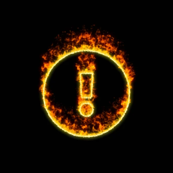 Le cercle d'exclamation du symbole brûle dans un feu rouge — Photo