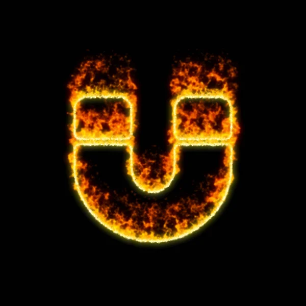 O ímã símbolo queima no fogo vermelho — Fotografia de Stock