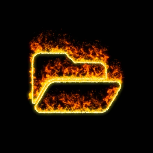 The symbol folder open burns in red fire — Stock Photo, Image