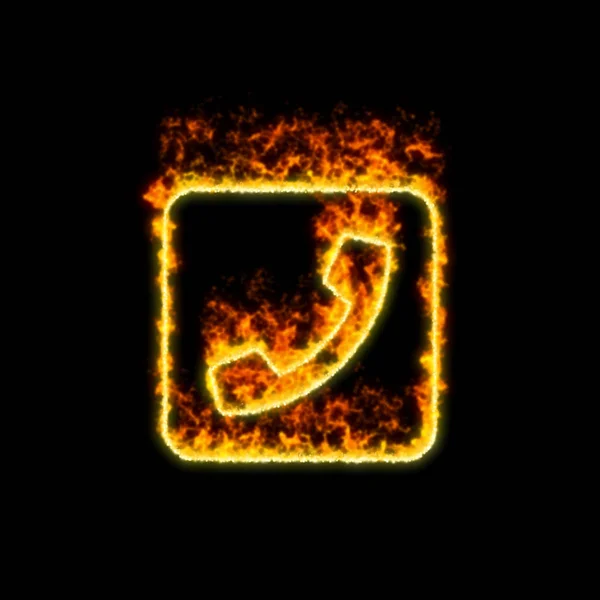 The symbol phone square burns in red fire