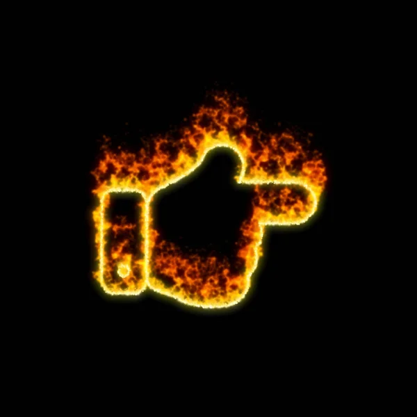 The symbol hand point right burns in red fire — Stock Photo, Image