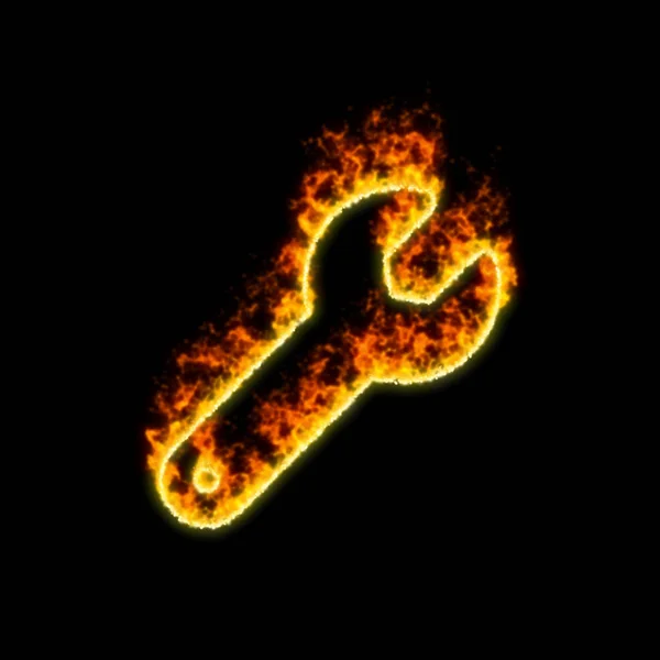La chiave inglese simbolo brucia nel fuoco rosso — Foto Stock