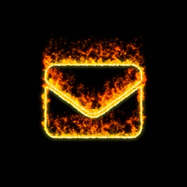 The symbol envelope burns in red fire