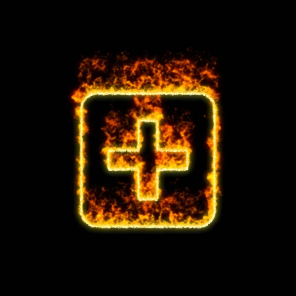 符号加方形在红色火焰中燃烧 — 图库照片