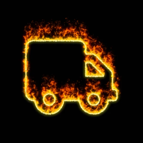 Symbol-LKW brennt in rotem Feuer — Stockfoto