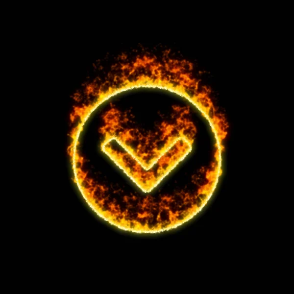El símbolo Chevron círculo abajo se quema en el fuego rojo —  Fotos de Stock
