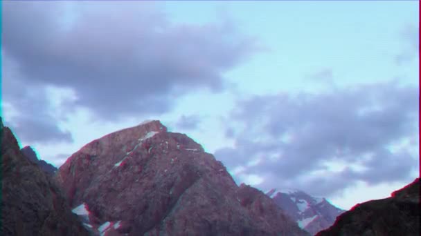 Glitch Effect Bergen Bij Zonsondergang Zoom Timelapse Pamir Tadzjikistan Video — Stockvideo
