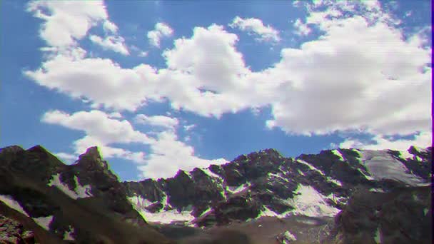 Glitch Effekt Bergen Molnen Tazhikistan Tidsinställd Video — Stockvideo