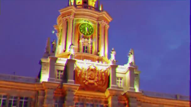 毛刺效果 城市管理 俄罗斯叶卡捷琳堡 2015年1月17日 斯大林帝国风格的市政厅从Xix世纪建筑中重建而成 超高清 — 图库视频影像