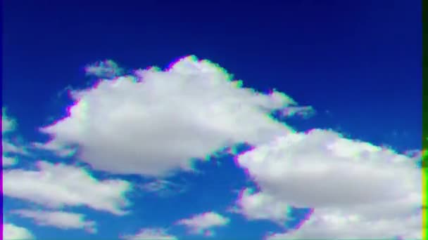 Glitch Effekt Moln Den Blå Himlen Timelapse Video — Stockvideo