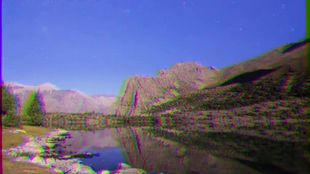 Glitch Effect Lake Moonlight Timelapse Pamir Tajikistan Video — Stock Video