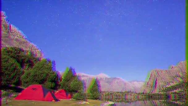 Glitch Effekt Månen Lyser Upp Bergen Timelapse Pamir Tadzjikistan Video — Stockvideo